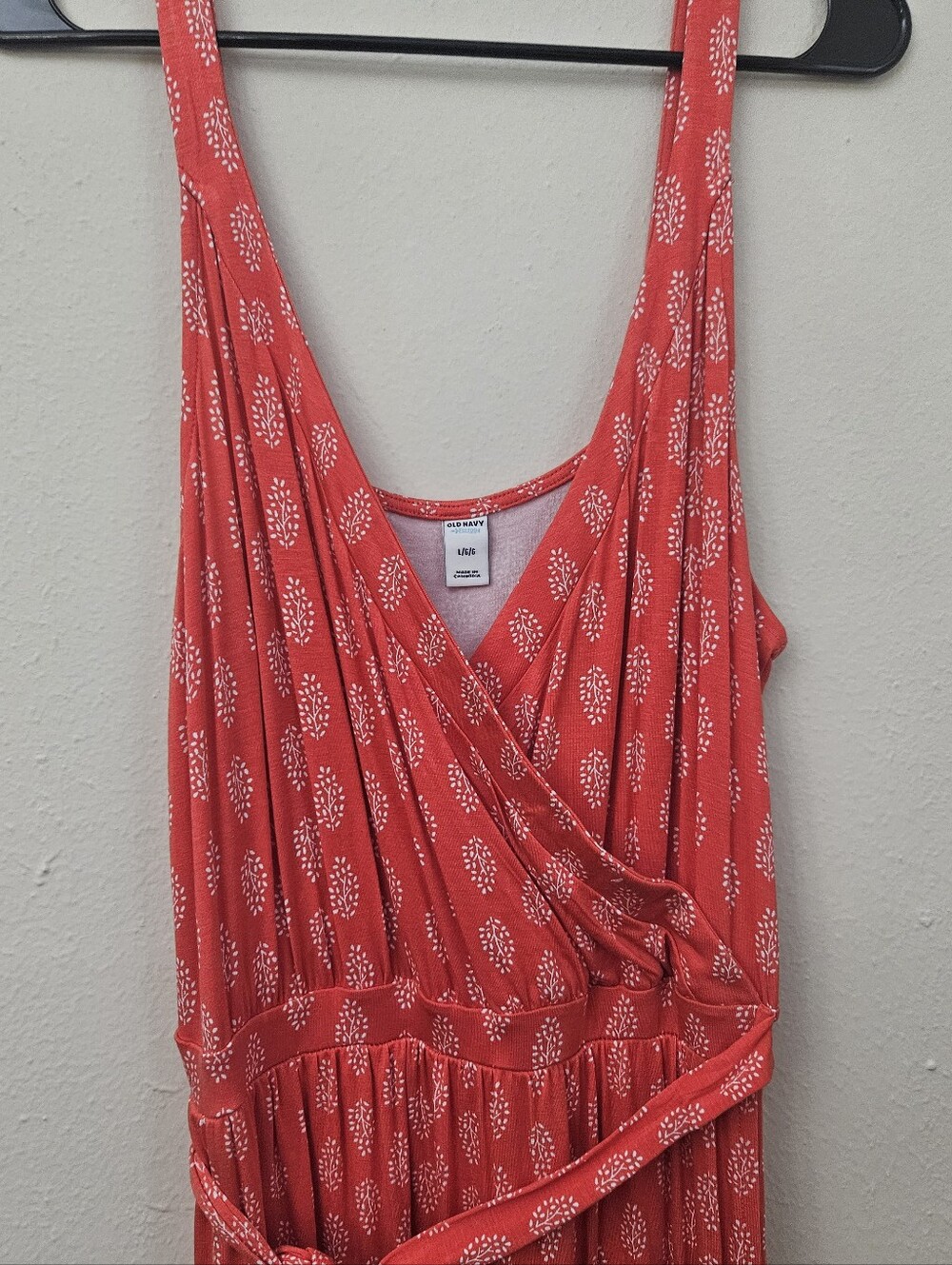 Old Navy Coral Printed Wrap Maxi Dress